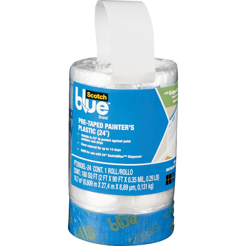 3M Scotch Pre-Taped Painter’s Plastic 24 In. x 90 Ft. 0.35 mil Drop Cloth D869755880955