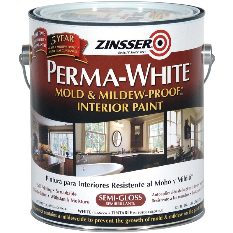 Zinsser Perma-White White-Tintable Semi-Gloss Gallon Mildew Paint D869755879277