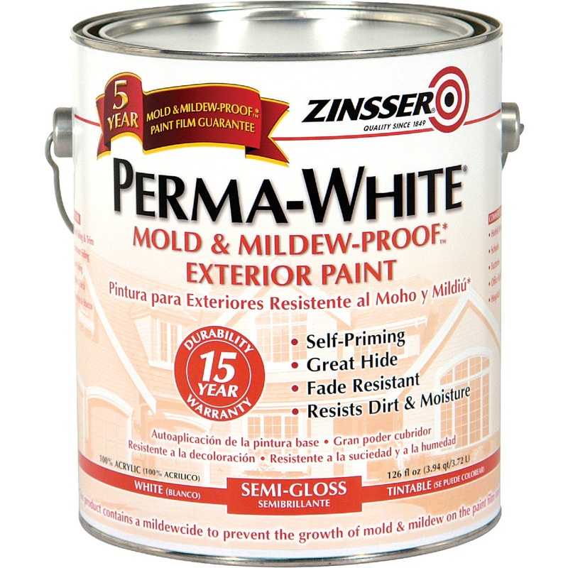 Zinsser Perma-White White-Tintable Semi-Gloss Gallon Mildew Paint D869755878148