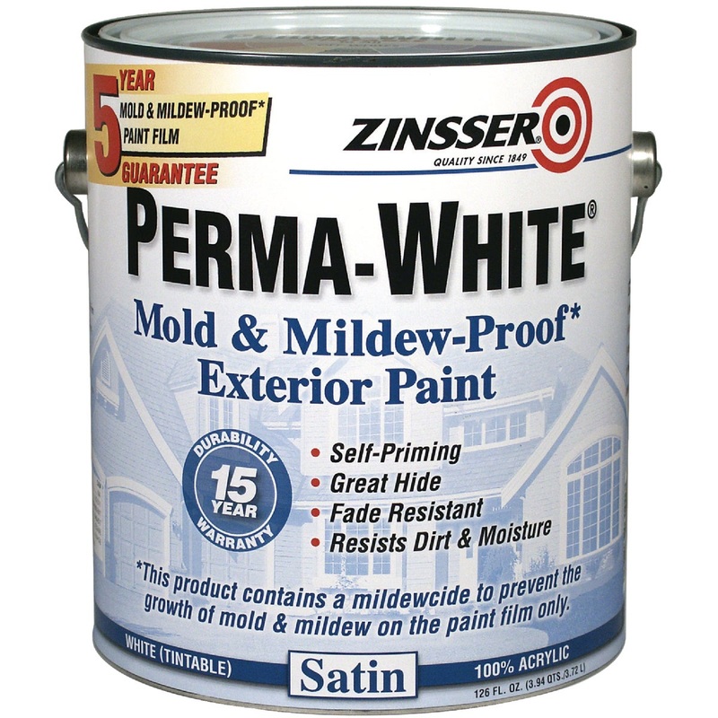 Zinsser Perma-White White-Tintable Satin Gallon Mildew Paint D869755877921