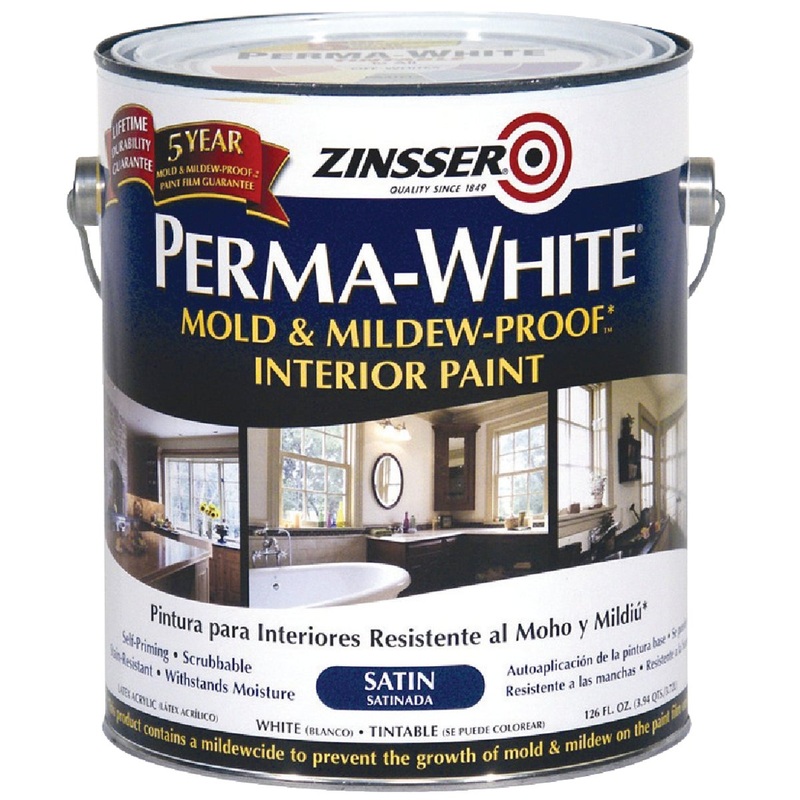 Zinsser Perma-White White-Tintable Satin Gallon Mildew Paint D869755877125