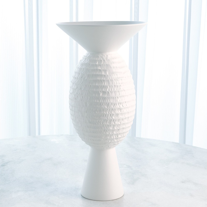 Wide Chiseled Orb Vases Matte White