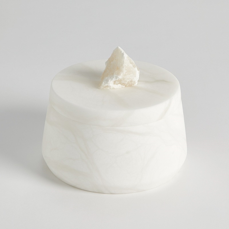 Alabaster Tapered Round Boxes and Tray White
